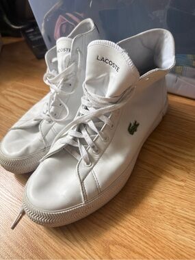 Lacoste White High-Top Sneakers with Green Croc Patch